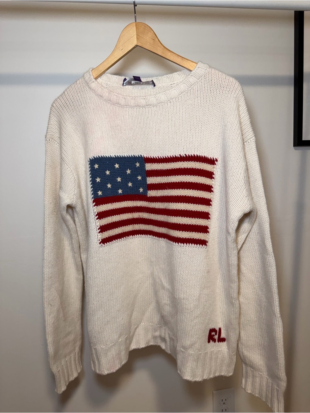 Ralph Lauren Purple Label 100% Cashmere American Flag Sweater | Medium - Picture 2 of 7